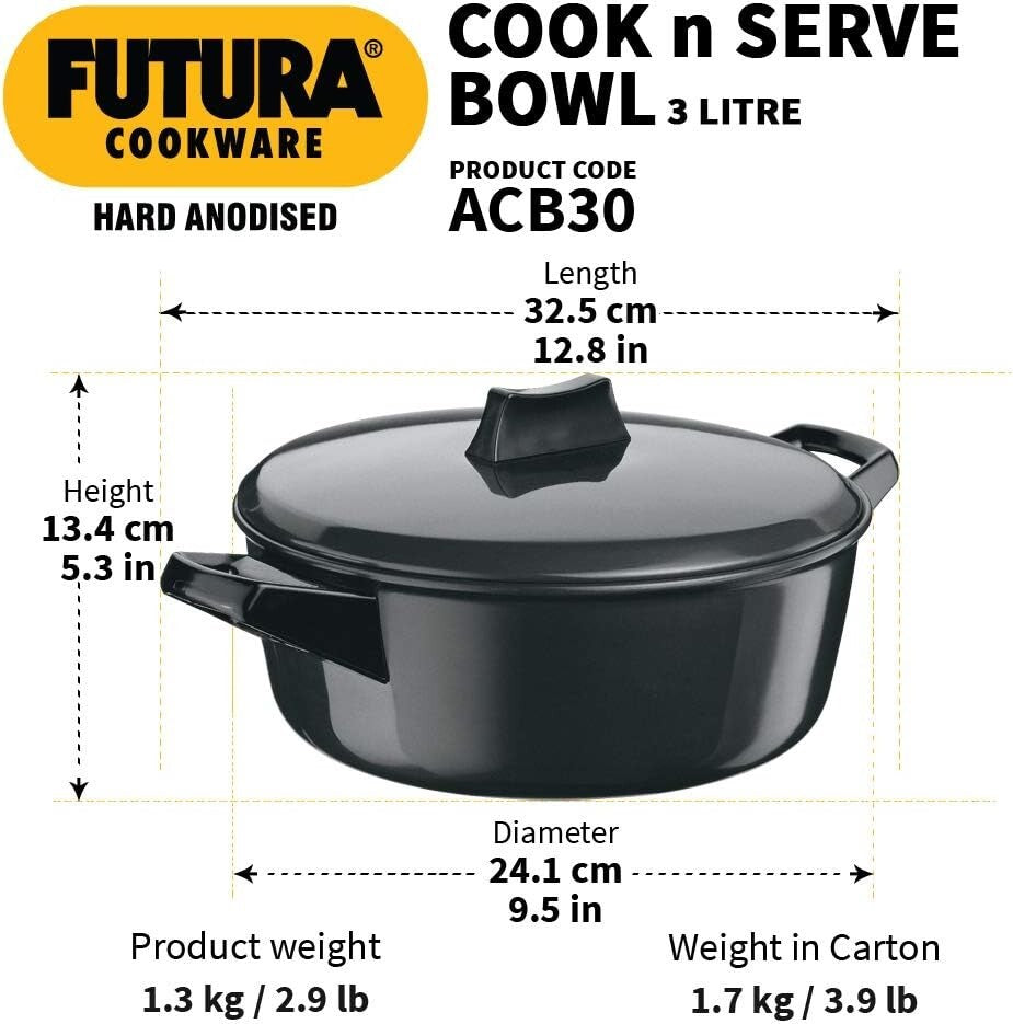 Hawkins Cook-N-Serve Hard Anodised Bowl, 3 Litre Capacity  Free Shipping